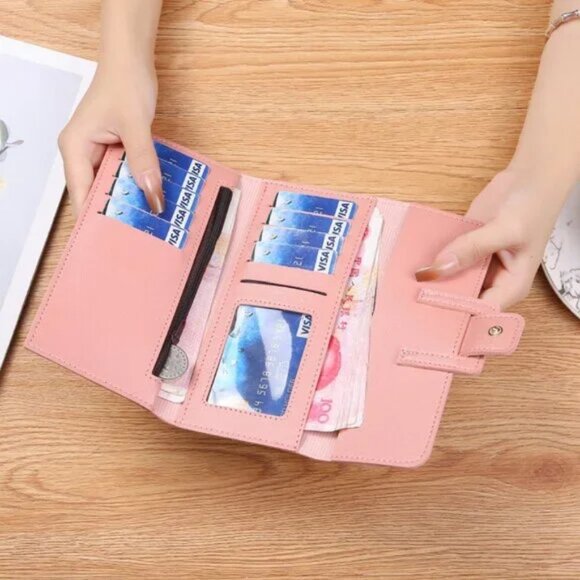 $10 ADD ON ITEM- Pink Leather Clutch Trifold Long Wallet Card Holder Coin Purse - Picture 4 of 10